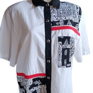 Vintage Women's Blouse Medium Remo California Button-Up Tribal Print 80's mom